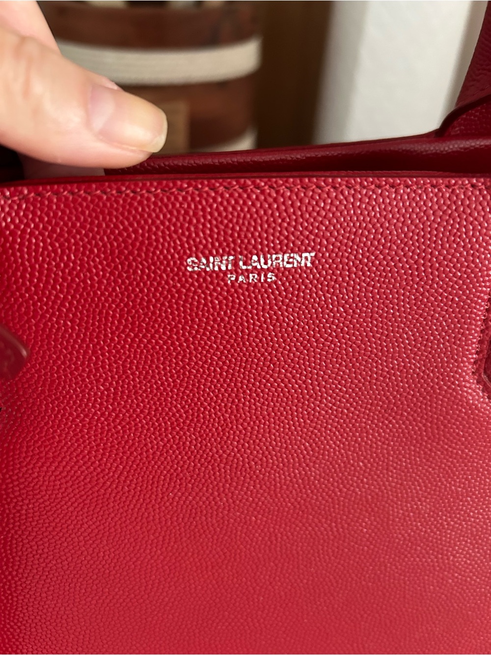 Saint Laurent Red Structured Satchel with YSL Tag - Picture 6 of 7